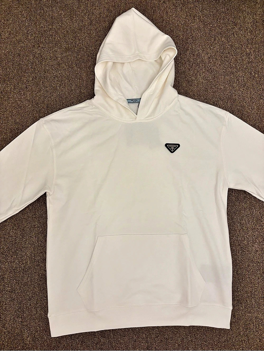 Prada Cotton Hoodie with Triangle Logo White XL